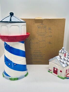 Vintage Avon Canada Lighthouse Condiment Set Stacking Bowls S&P, NIB